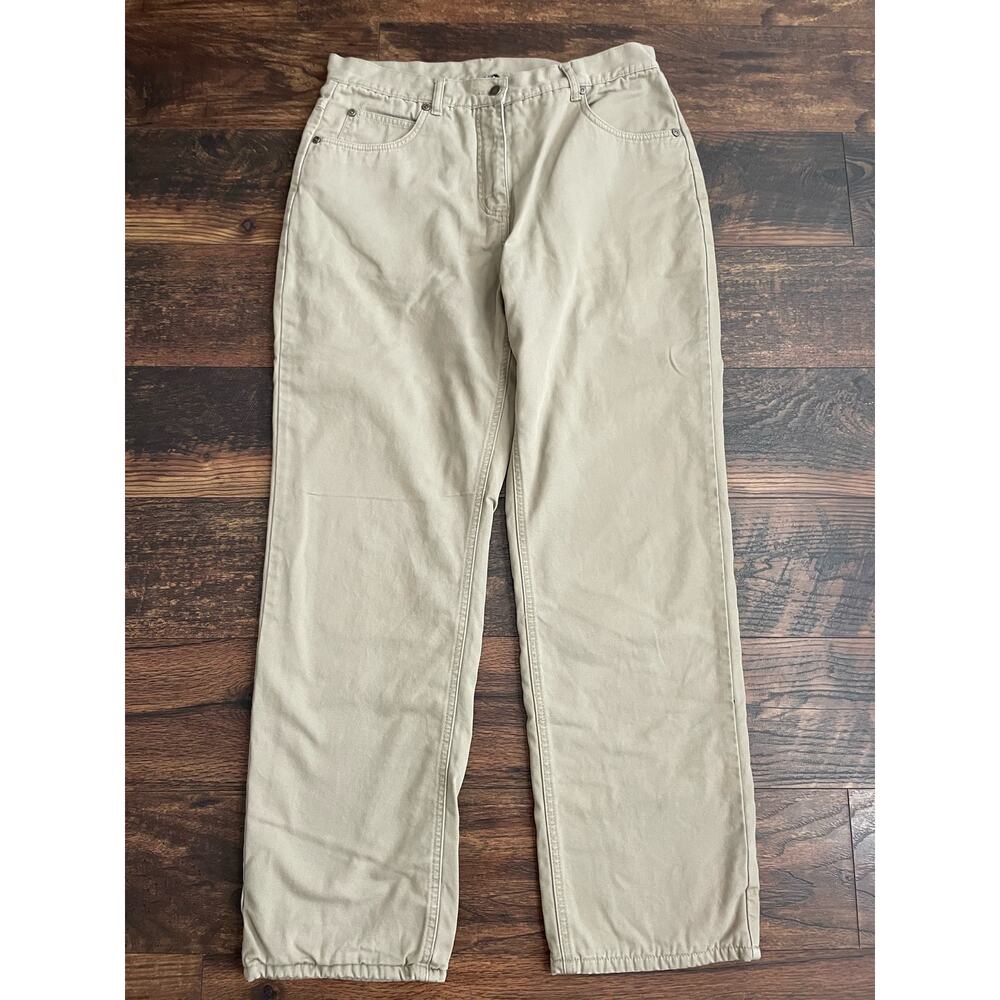 Woolrich Women’s Khaki Pants Fleece Lined Sz 12 button Heavy Workwear Chore